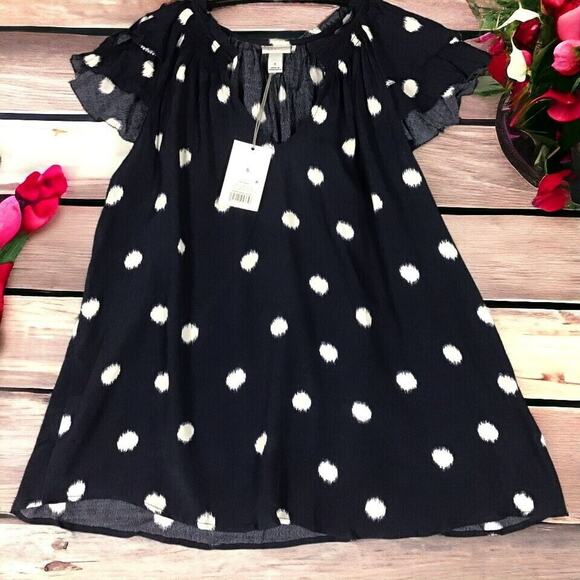 A New Day Womens Small Blue Polka Dot Short Sleeve Rayon Jersey Top NWT - Picture 3 of 15